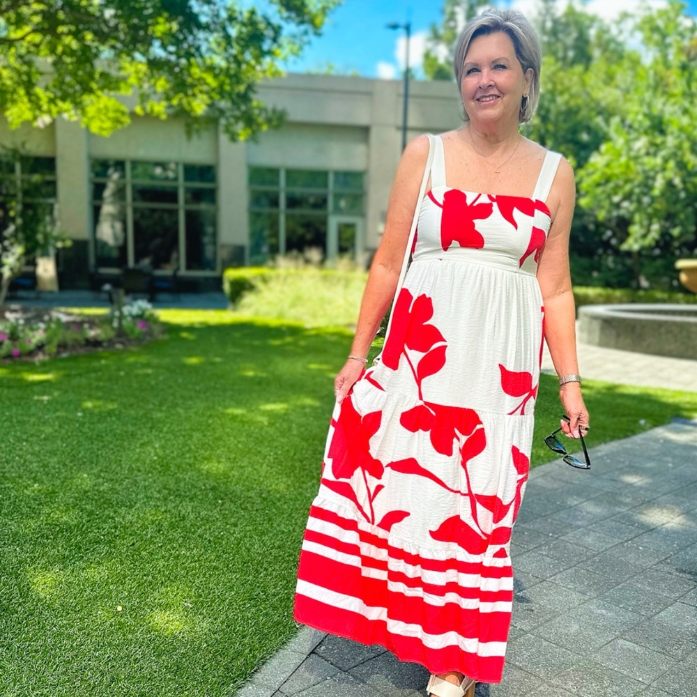 Nine West Red and White Maxi Dress